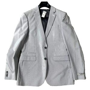 NEW Express Photographer Fitted Suit 38R - Pants 31 x 30 Light Gray White Stripe